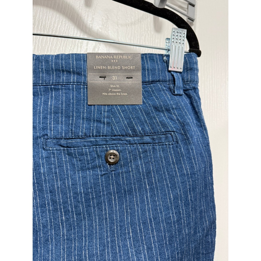 Banana Republic Blue Pinstripe Linen Blend Slim Fit Shorts 7" Inseam Mens 31 NEW - Picture 7 of 16